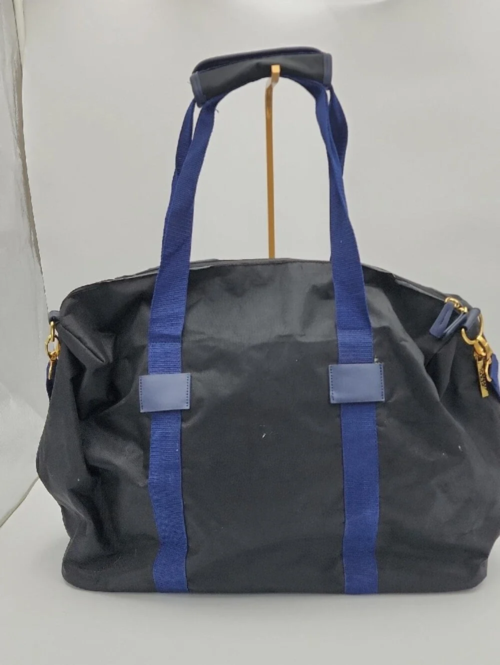 Versace Black and Blue Duffel Bag with Gold Logo Plate